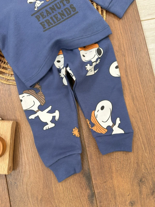 Erkek Bebek Pijama Takımı Sevimli Köpek Desenli %100 Pamuk Yumuşak Doku Mevsimlik Pijama Takımı