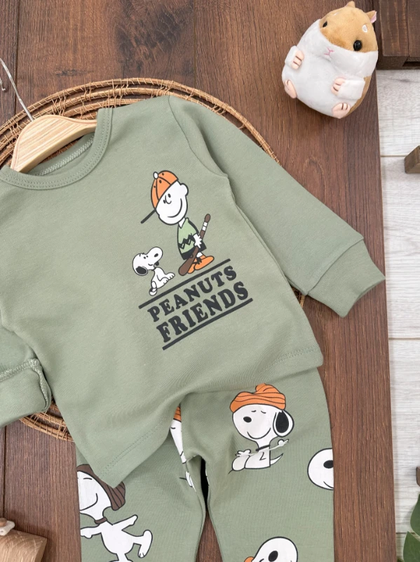 Erkek Bebek Pijama Takımı Sevimli Köpek Desenli %100 Pamuk Yumuşak Doku Mevsimlik Pijama Takımı