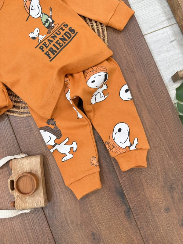Erkek Bebek Pijama Takımı Sevimli Köpek Desenli %100 Pamuk Yumuşak Doku Mevsimlik Pijama Takımı