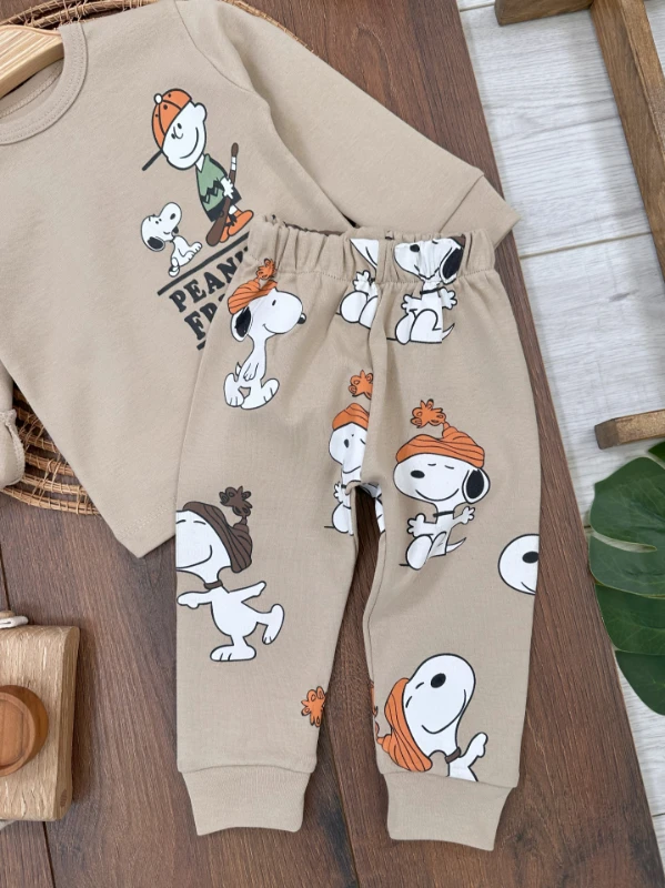 Erkek Bebek Pijama Takımı Sevimli Köpek Desenli %100 Pamuk Yumuşak Doku Mevsimlik Pijama Takımı