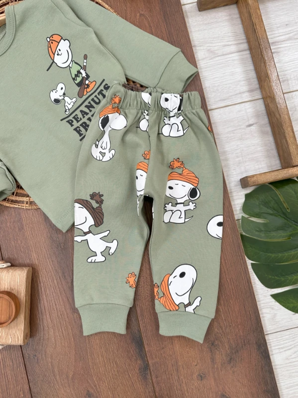 Erkek Bebek Pijama Takımı Sevimli Köpek Desenli %100 Pamuk Yumuşak Doku Mevsimlik Pijama Takımı