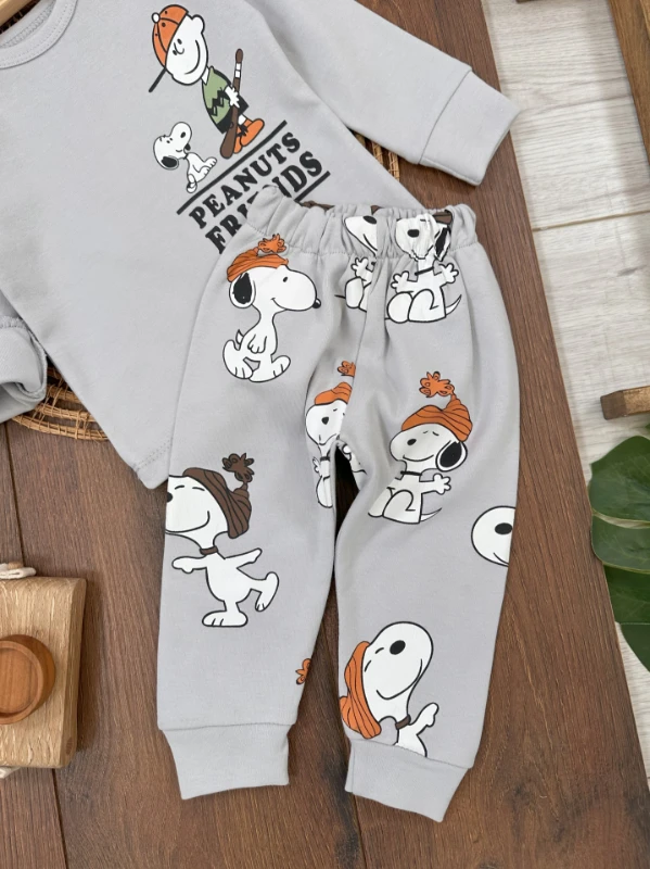 Erkek Bebek Pijama Takımı Sevimli Köpek Desenli %100 Pamuk Yumuşak Doku Mevsimlik Pijama Takımı