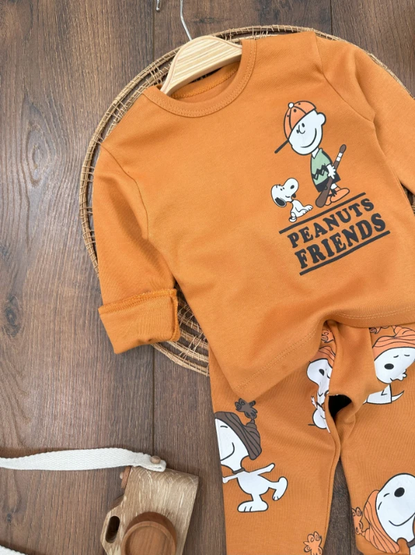 Erkek Bebek Pijama Takımı Sevimli Köpek Desenli %100 Pamuk Yumuşak Doku Mevsimlik Pijama Takımı