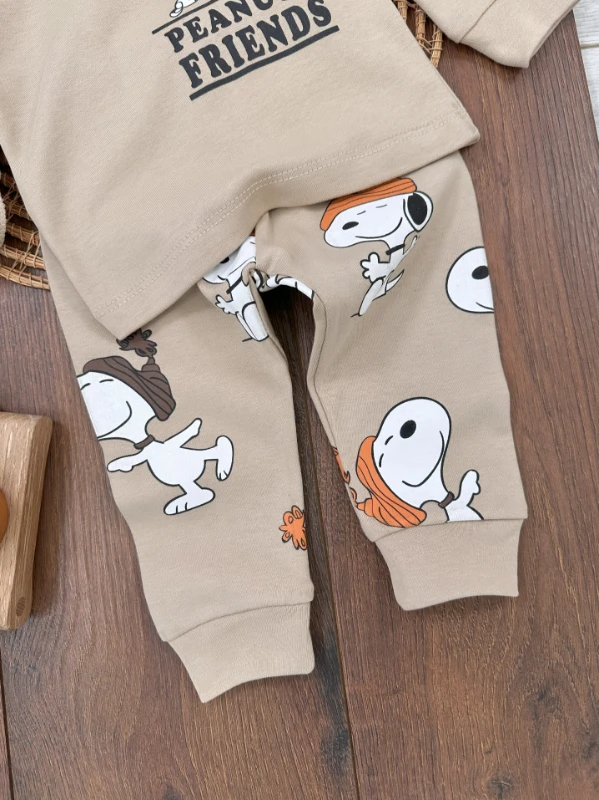Erkek Bebek Pijama Takımı Sevimli Köpek Desenli %100 Pamuk Yumuşak Doku Mevsimlik Pijama Takımı