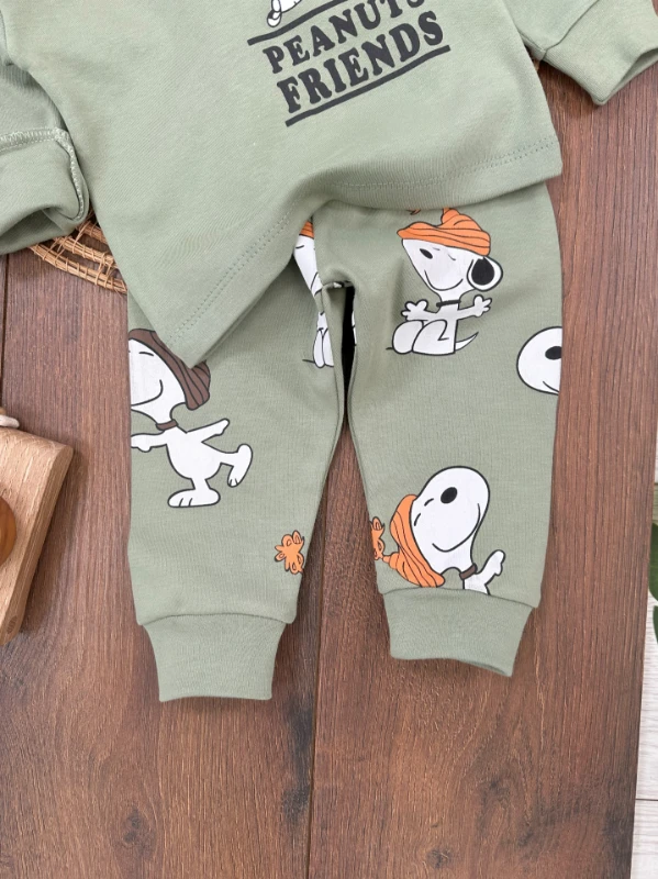 Erkek Bebek Pijama Takımı Sevimli Köpek Desenli %100 Pamuk Yumuşak Doku Mevsimlik Pijama Takımı