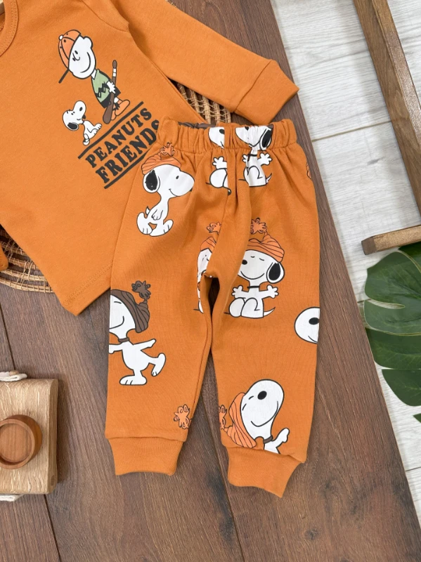 Erkek Bebek Pijama Takımı Sevimli Köpek Desenli %100 Pamuk Yumuşak Doku Mevsimlik Pijama Takımı