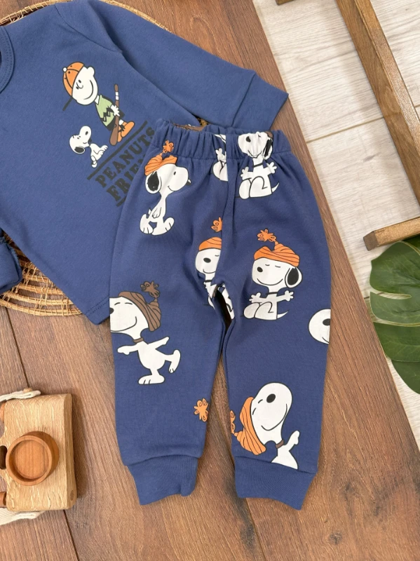Erkek Bebek Pijama Takımı Sevimli Köpek Desenli %100 Pamuk Yumuşak Doku Mevsimlik Pijama Takımı