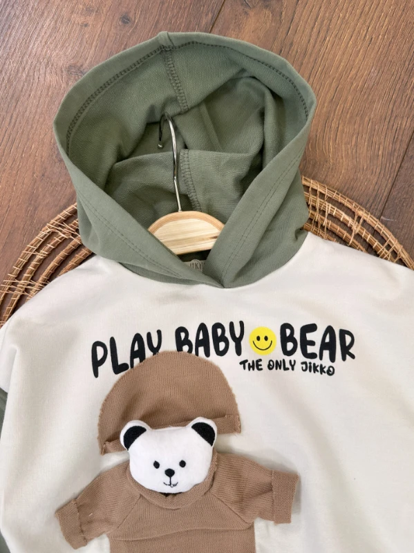 Play Baby Ayıcık Oyuncaklı Kapüşonlu Oversize Mevsimlik Erkek Bebek Takım