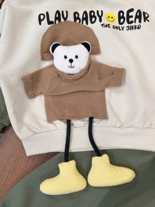 Play Baby Ayıcık Oyuncaklı Kapüşonlu Oversize Mevsimlik Erkek Bebek Takım