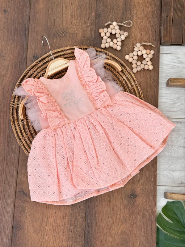 Güpür Omuz Fırfırlı İçi Tül Astarlı KIz Bebek Elbise