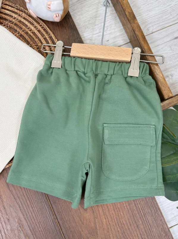 Oversize Geniş Kalıp Safari Şapkalı Cep Detaylı Omuzdan Çıtçıtlı Waffle Tshirt Yazlık Erkek Bebek Takım