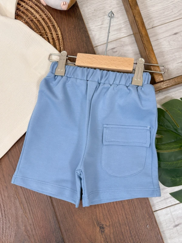 Oversize Geniş Kalıp Safari Şapkalı Cep Detaylı Omuzdan Çıtçıtlı Waffle Tshirt Yazlık Erkek Bebek Takım