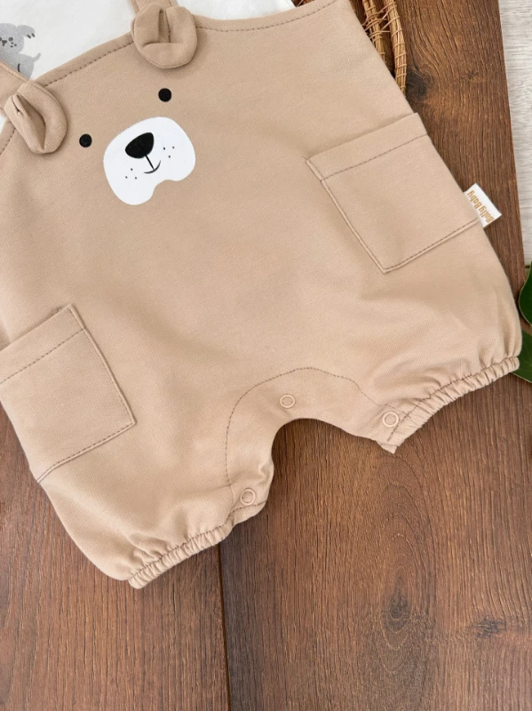 Şapkalı Kulak Detaylı Alttan Çıtçıtlı Badili Salopet 3lü Erkek Bebek Takım