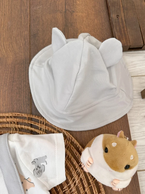 Şapkalı Kulak Detaylı Alttan Çıtçıtlı Badili Salopet 3lü Erkek Bebek Takım