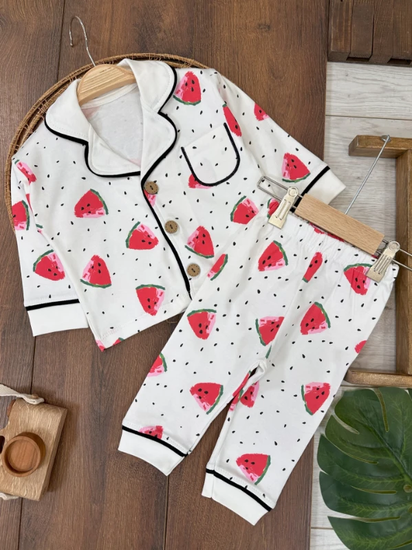 %100 Pamuk Kruvaze Yaka Önden Düğmeli 0versize Rahat Kalıp Unisex Mevsimlik Bebek Pijama Takımı