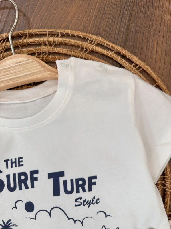 Adventure Likralı Kot Short Omuzdan Çıtçıtlı T-shirt Yazlık Erkek Bebek/Baby Takım