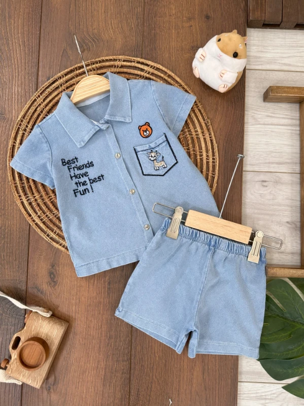 Best Friends Likralı Yazlık Erkek Bebek Kot Takım