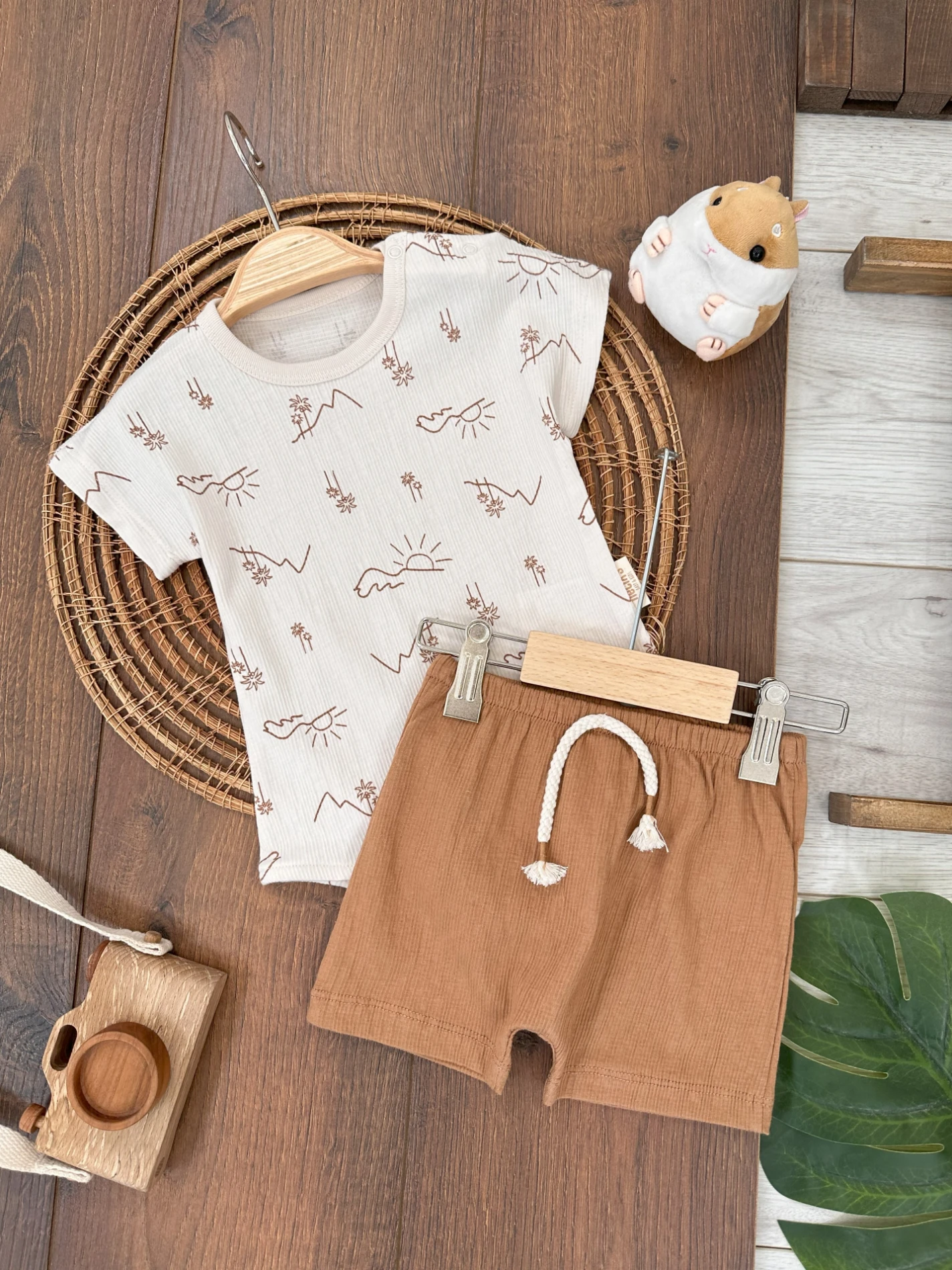 Hawaii Alttan Çıtçıtlı Esnek Yazlık Erkek Bebek Takım - KREM