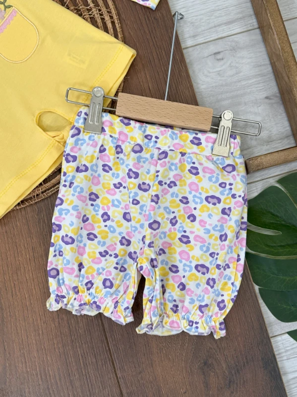 Çiçek Desen Nakışlı Bandanalı Yazlık Kız Bebek Takım