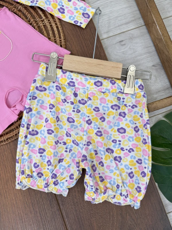 Çiçek Desen Nakışlı Bandanalı Yazlık Kız Bebek Takım