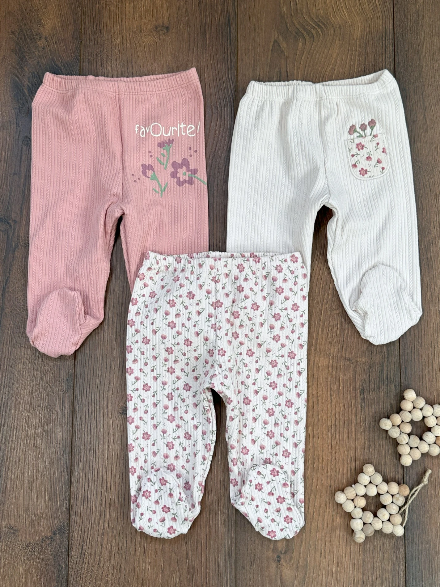 Yenidoğan Organik Pamuk Kız Bebek Pantolon 3lü Set