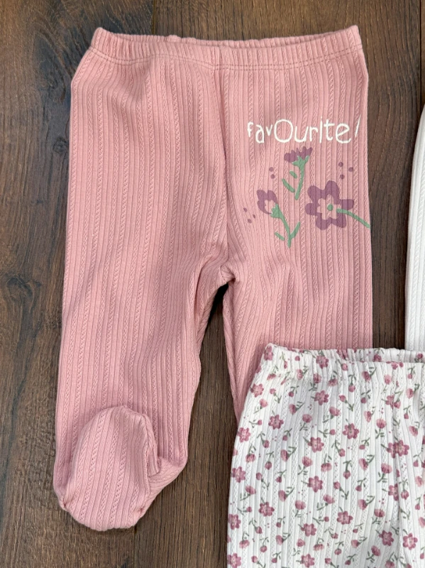 Yenidoğan Organik Pamuk Kız Bebek Pantolon 3lü Set