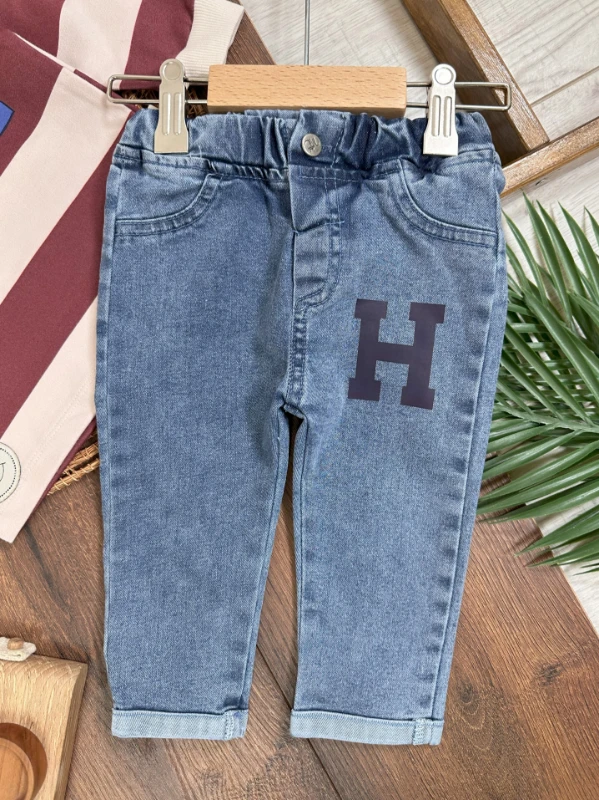 Polo Yaka Sweatshirt Likralı Kot Pantolon 2li Erkek Bebek Takımı 