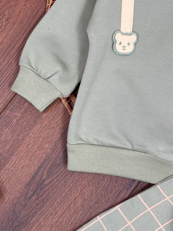 Ayıcık Figürlü Ekose Desen Erkek Bebek Takım