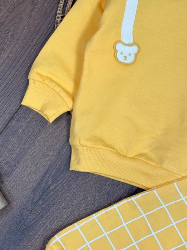 Ayıcık Figürlü Ekose Desen Erkek Bebek Takım