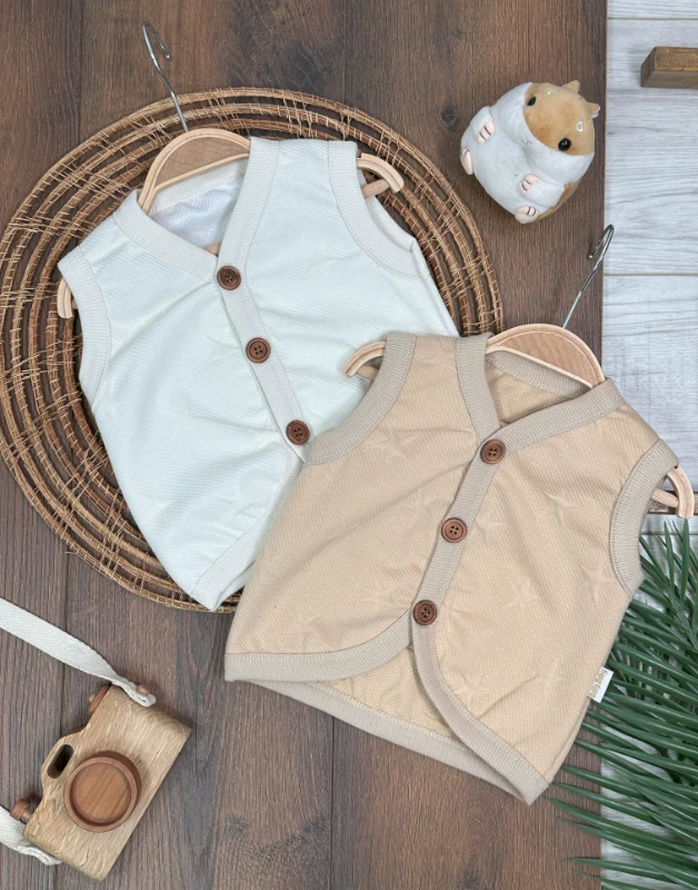 Bebek Yelek Yıldız Desen Mevsimlik Unisex Bebek Yelek 2li Set