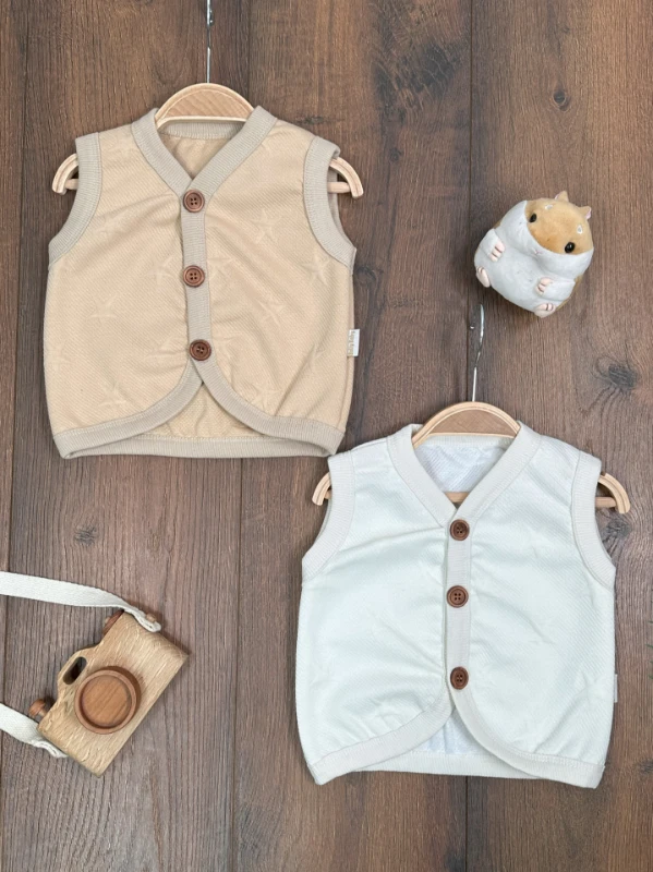 Bebek Yelek Yıldız Desen Mevsimlik Unisex Bebek Yelek 2li Set