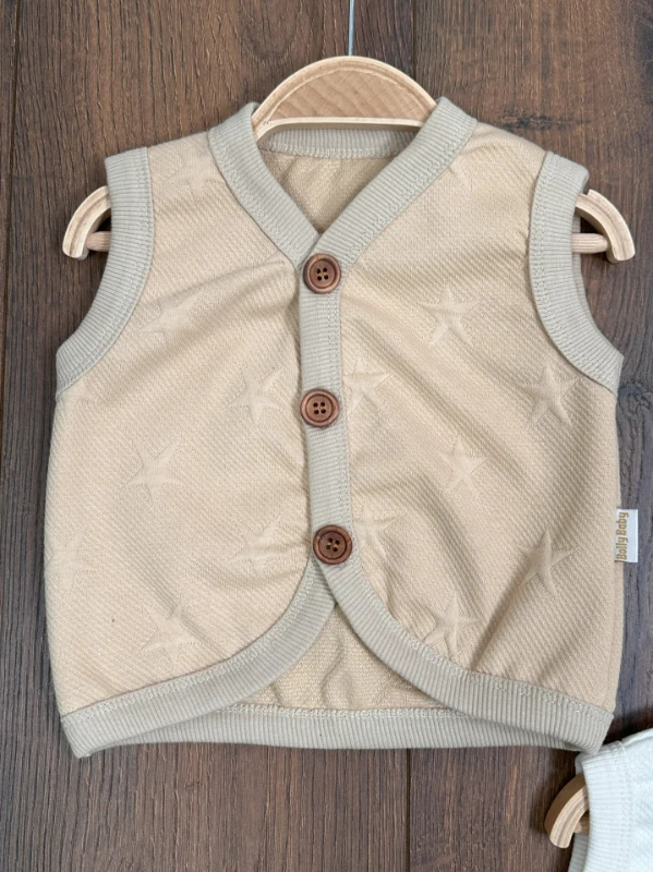 Bebek Yelek Yıldız Desen Mevsimlik Unisex Bebek Yelek 2li Set