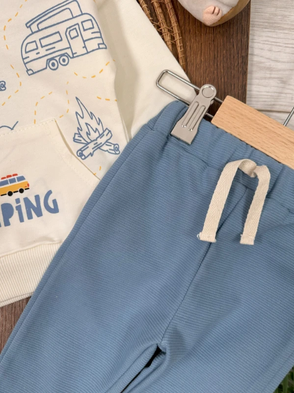 Camping Kapüşonlu Kanguru Cep 2li Erkek Bebek Takım