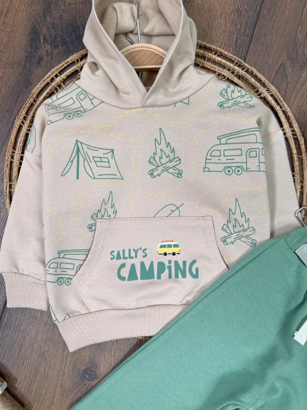Camping Kapüşonlu Kanguru Cep 2li Erkek Bebek Takım