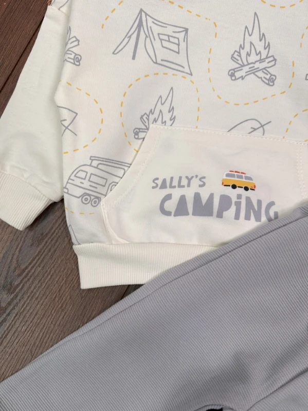 Camping Kapüşonlu Kanguru Cep 2li Erkek Bebek Takım