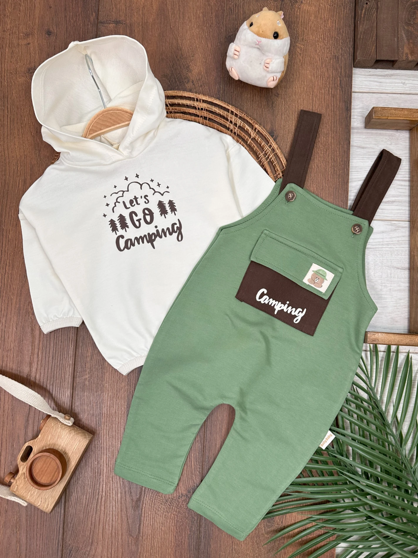 Camping Kapüşonlu Salopet Erkek Bebek Takım - YEŞİL