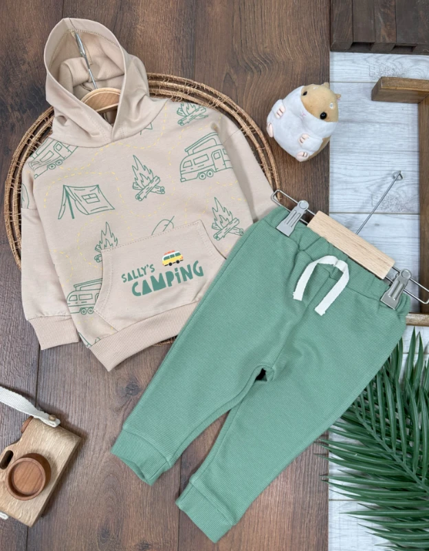 Camping Kapüşonlu Kanguru Cep 2li Erkek Bebek Takım