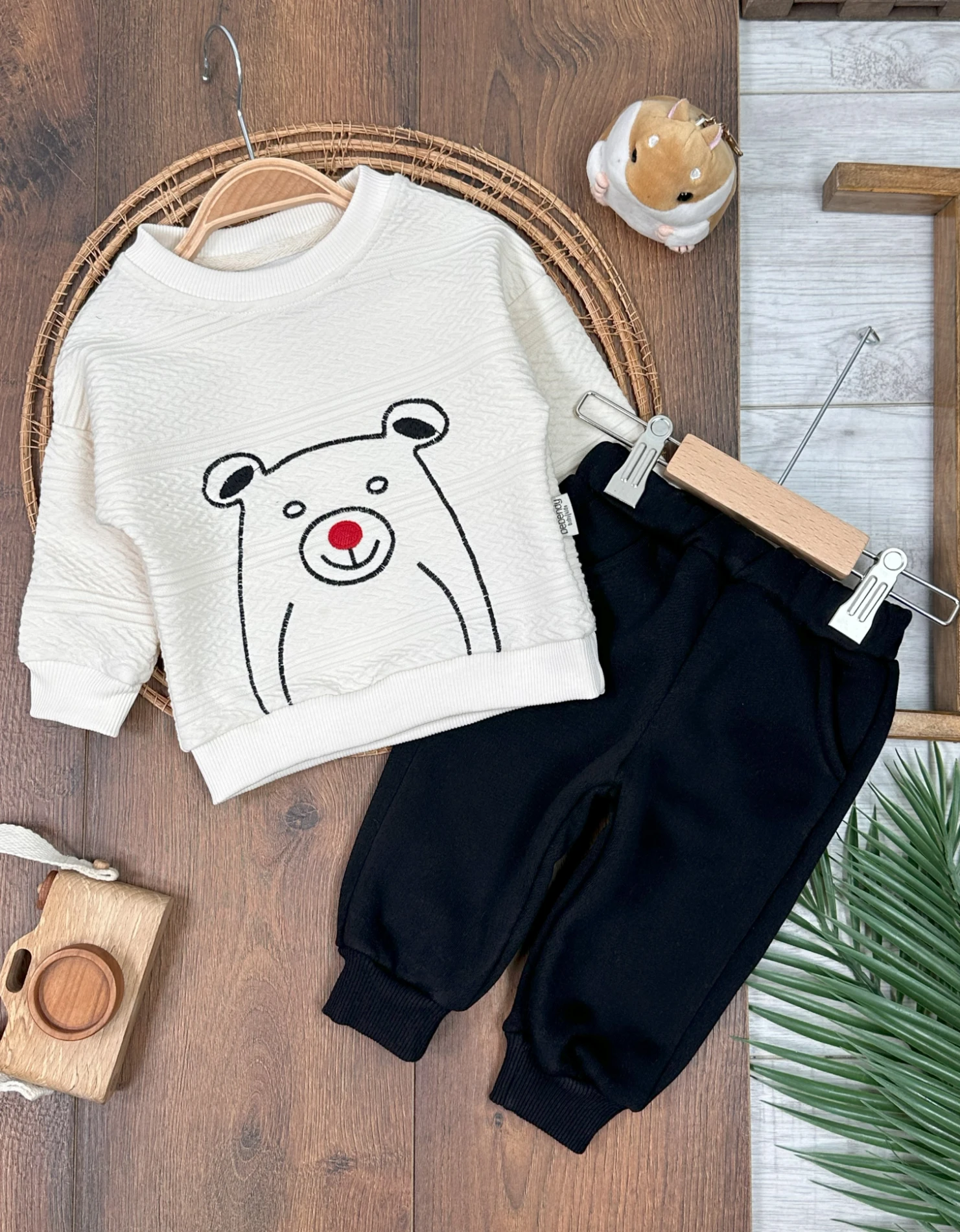 Ayıcık Nakışlı Etnik Desen Erkek Bebek Takım - SİYAH