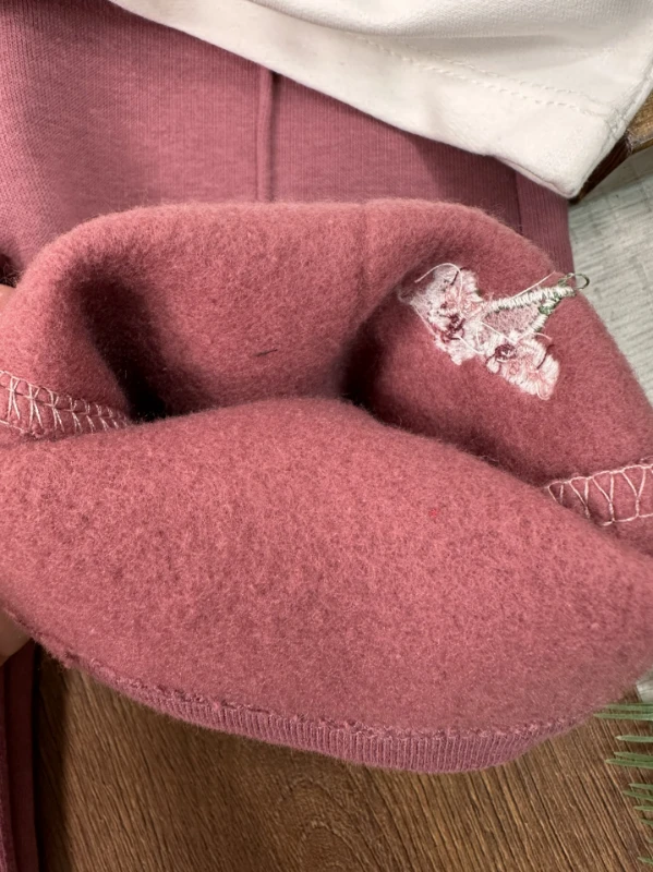 Peluş Yelek Çiçek Nakışlı Tavşan Baskılı 3 İplik İçi Pamuklu Pantolon Kışlık Kız Bebek Takım