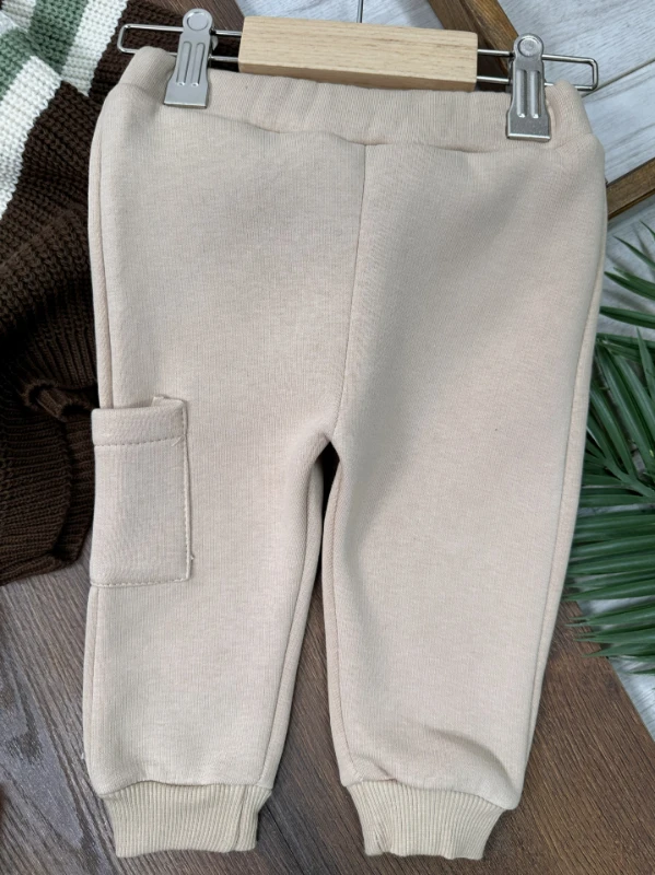 Oversize Triko Kazak Omuzdan Düğmeli 3 İplik İçi Şardonlu Pantolon Kışlık Erkek Bebek Takım