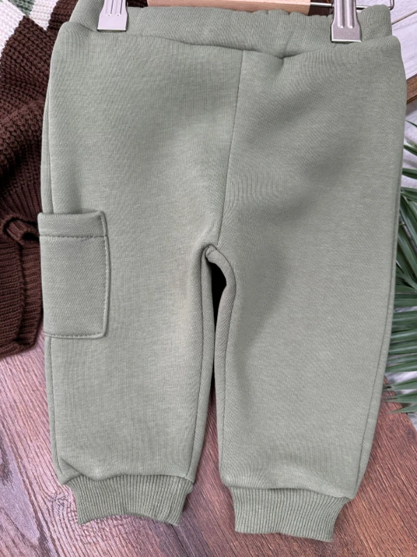 Oversize Triko Kazak Omuzdan Düğmeli 3 İplik İçi Şardonlu Pantolon Kışlık Erkek Bebek Takım