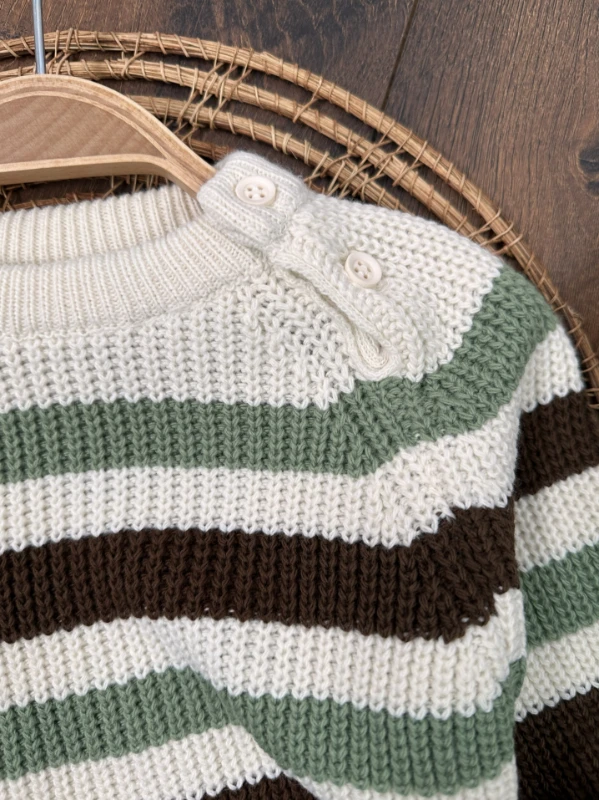 Oversize Triko Kazak Omuzdan Düğmeli 3 İplik İçi Şardonlu Pantolon Kışlık Erkek Bebek Takım