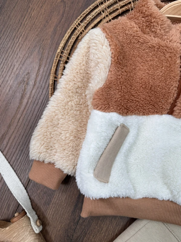 Peluş Yarım Fermuarlı Sweatshirt  3 İplik İçi Pamuklu Pantolon Kışlık Erkek Bebek Takım
