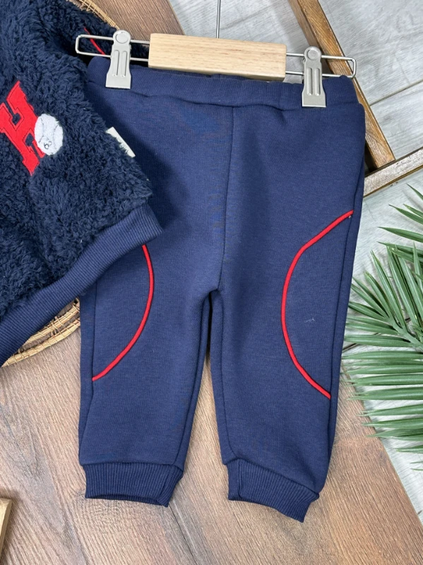 Peluş Polo Yaka Sweatshirt  3 İplik İçi Şardonlu Pantolon Kışlık Erkek Bebek Takım
