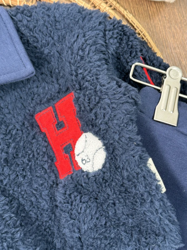 Peluş Polo Yaka Sweatshirt  3 İplik İçi Şardonlu Pantolon Kışlık Erkek Bebek Takım