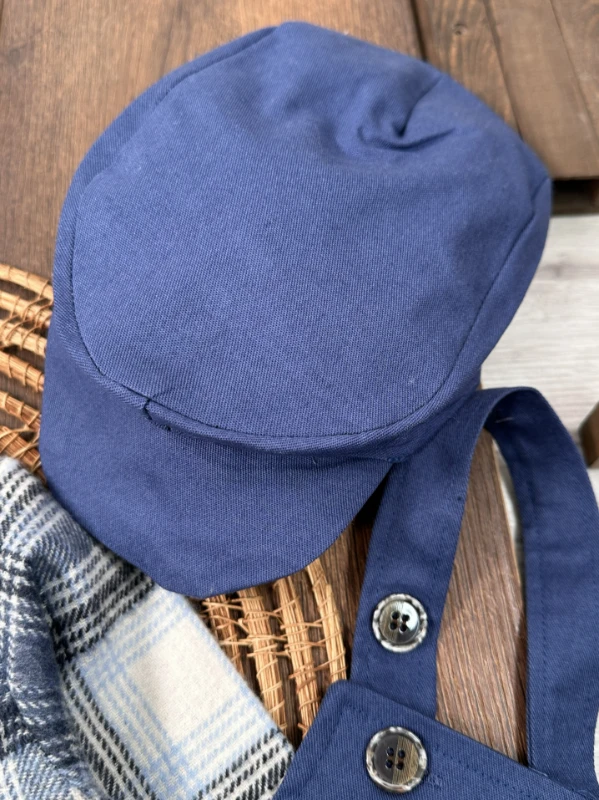 Oduncu Gömlek Şapkalı Kanguru Cepli Kanvars Salopet Erkek Bebek Takım