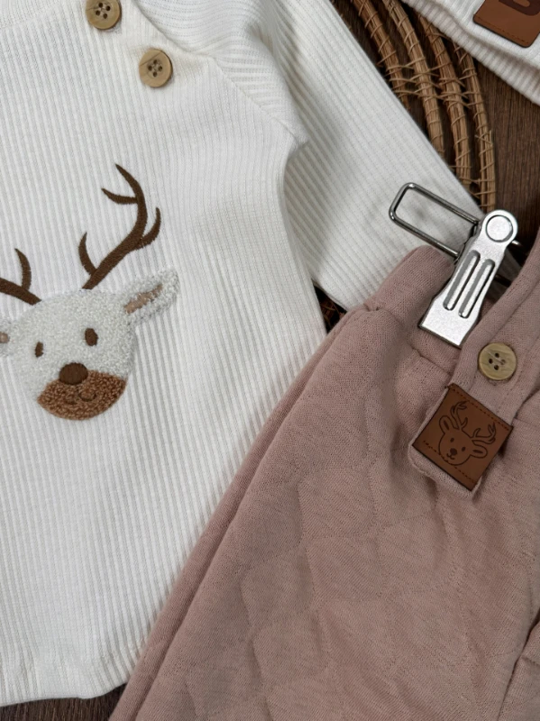 Kapitone Salopet Çam Nakışlı Bereli Balıkçı Yaka Badi Kışlık 3lü Erkek Bebek Takım