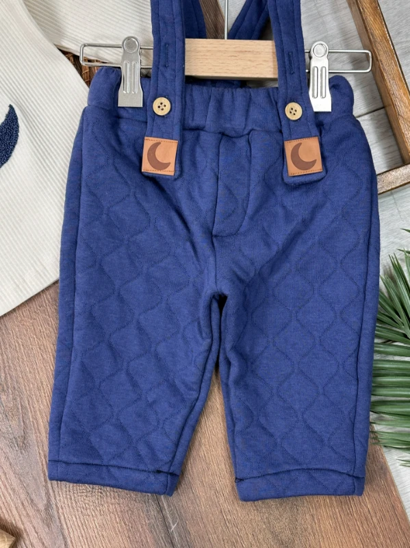 Kapitone Salopet Çam Nakışlı Bereli Balıkçı Yaka Badi Kışlık 3lü Erkek Bebek Takım