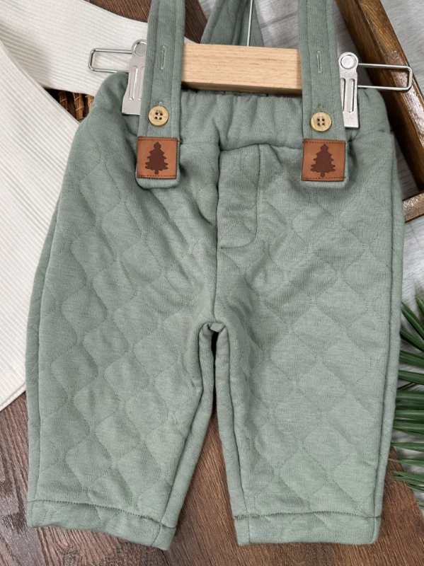 Kapitone Salopet Çam Nakışlı Bereli Balıkçı Yaka Badi Kışlık 3lü Erkek Bebek Takım