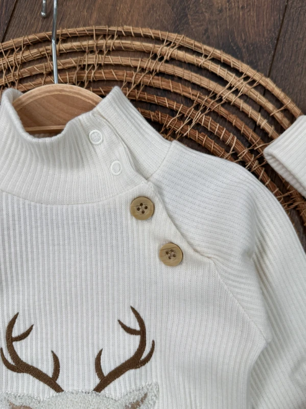 Kapitone Salopet Çam Nakışlı Bereli Balıkçı Yaka Badi Kışlık 3lü Erkek Bebek Takım